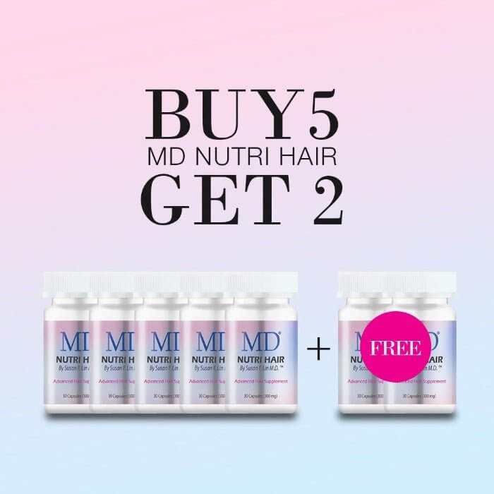 MD Hair Nutri Hair B5G2 bundle with 7 bottles of hair supplement for thinning hair, scalp renewal, and fuller-looking hair support