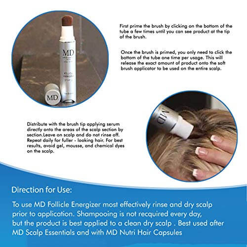 How to apply MD® Follicle Energizer to the scalp using the precision brush – targeted treatment from MD Hair for thinning areas

