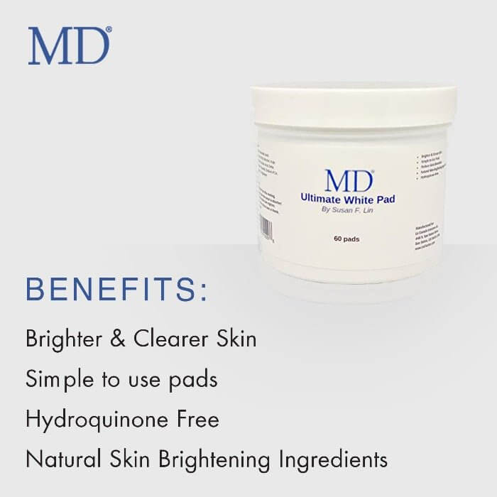 MD Ultimate White Pad with hydroquinone-free formula and natural skin-brightening ingredients like Arbutin and Kojic Acid